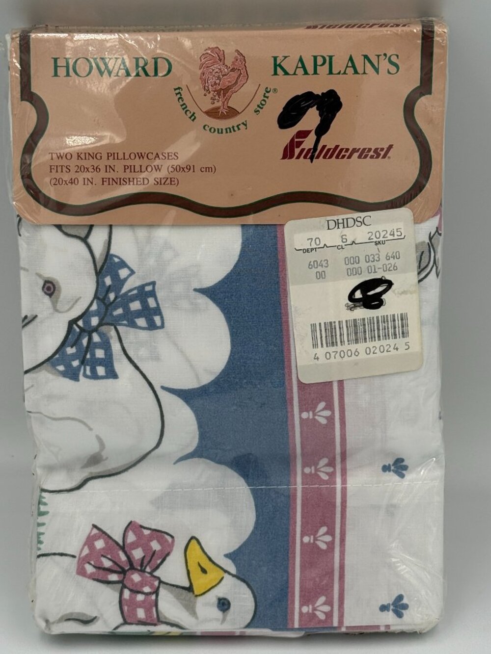 2 Vtg Fieldcrest Howard Kaplan French Country Bunny Goose King Pillowcases NOS